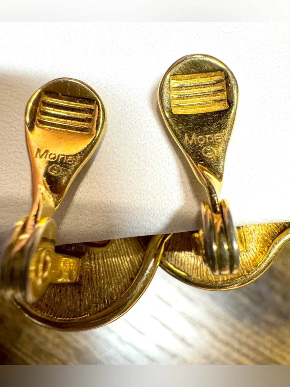 Monet Navy Blue Enamel Swirl Clip-On Earrings Gold Tone Vintage